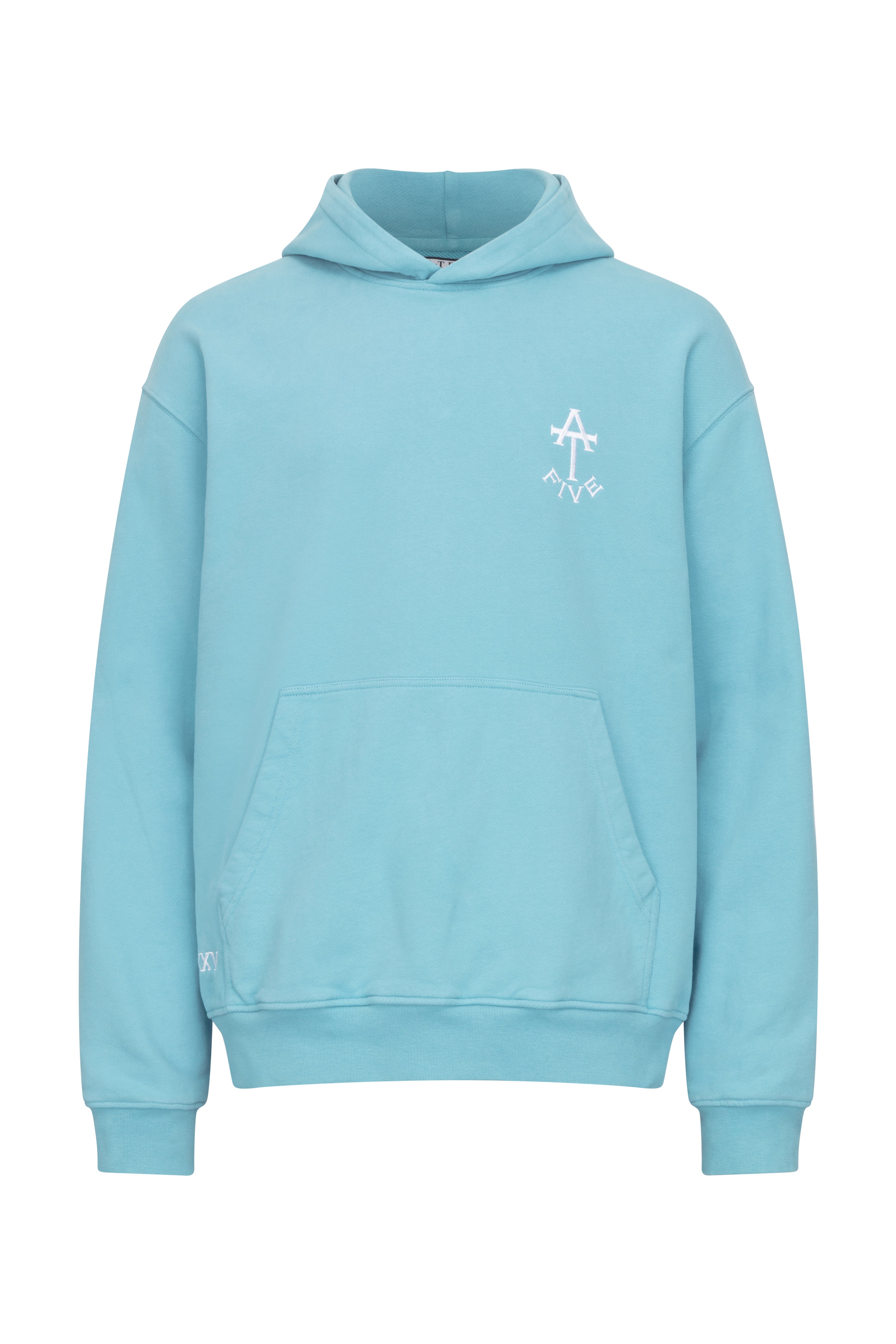 Blue Cotton Embroidered A-T FIVE Hoodie